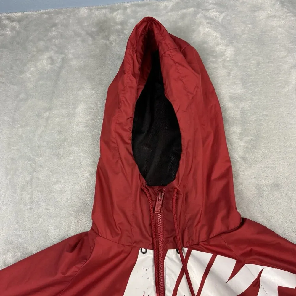 Nike Windrunner Hooded Windbreaker Jacket Red Black Big Logo Mens M